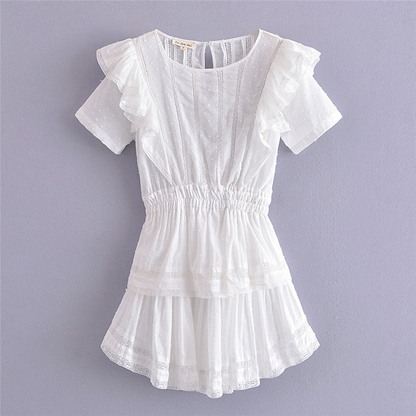 vmtvr Summer Short Sleeve Vocation Women White Mini Dress Holiday Lace Ruffled Dress Pink