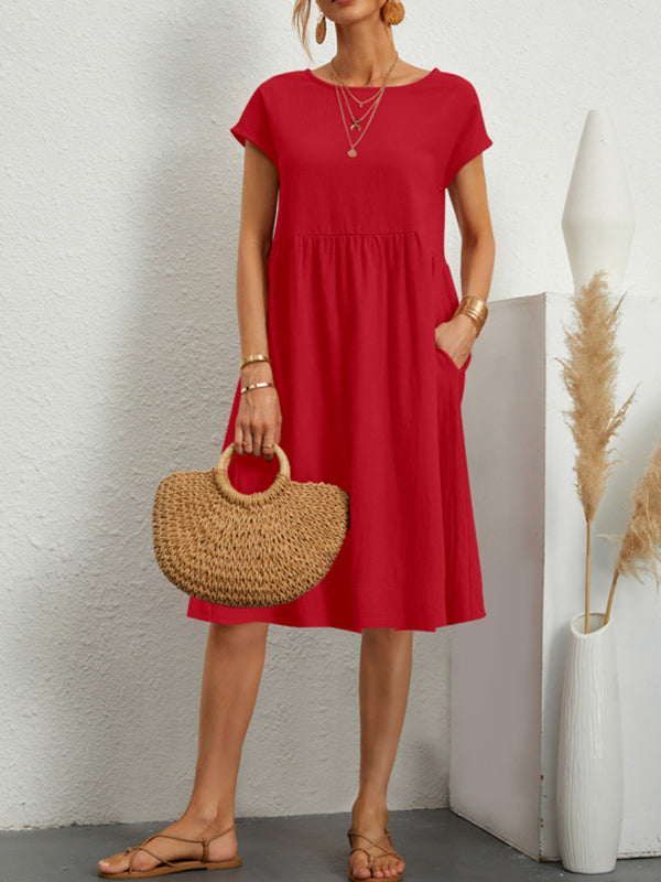 11 Colors Round-Neck Solid Color A-Line Midi Dress