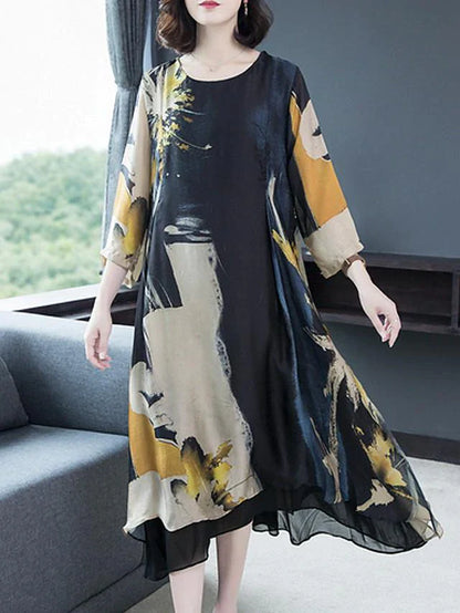 Women's Shift Dress Maxi Long Dress - Long Sleeve Geometric Hot Slim Black