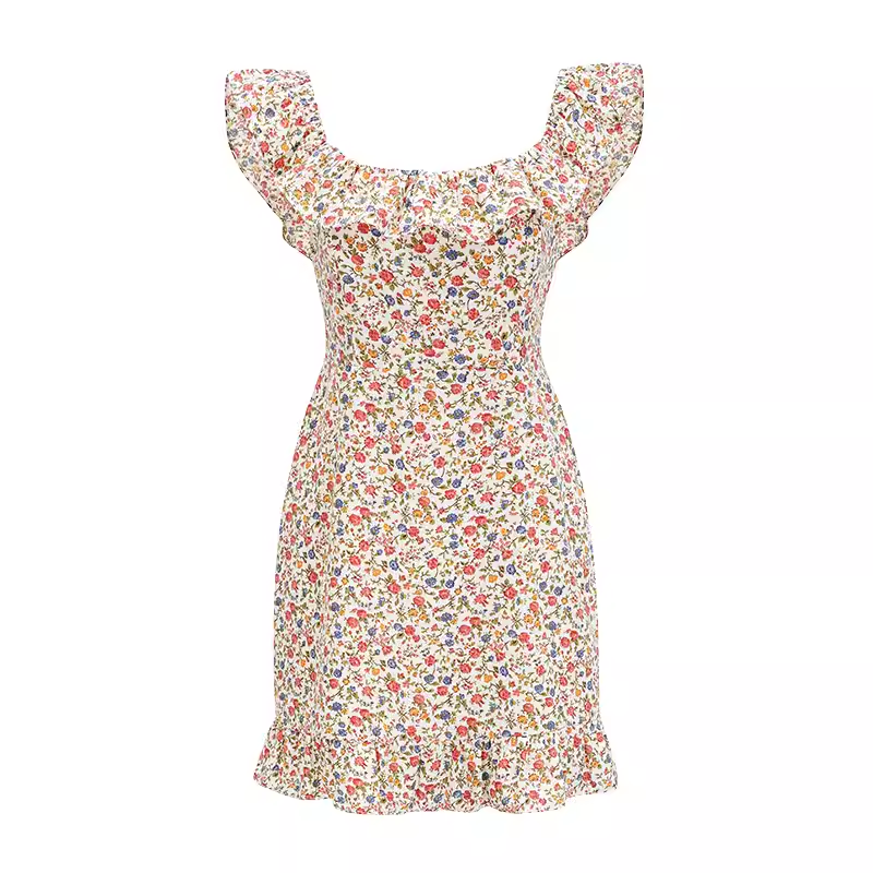 - women's summer retro square neck floral dress GEU1294