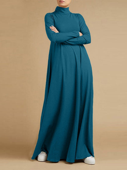 Casual Loose 4 Colors High-Neck Long Sleeves Maxi Dress