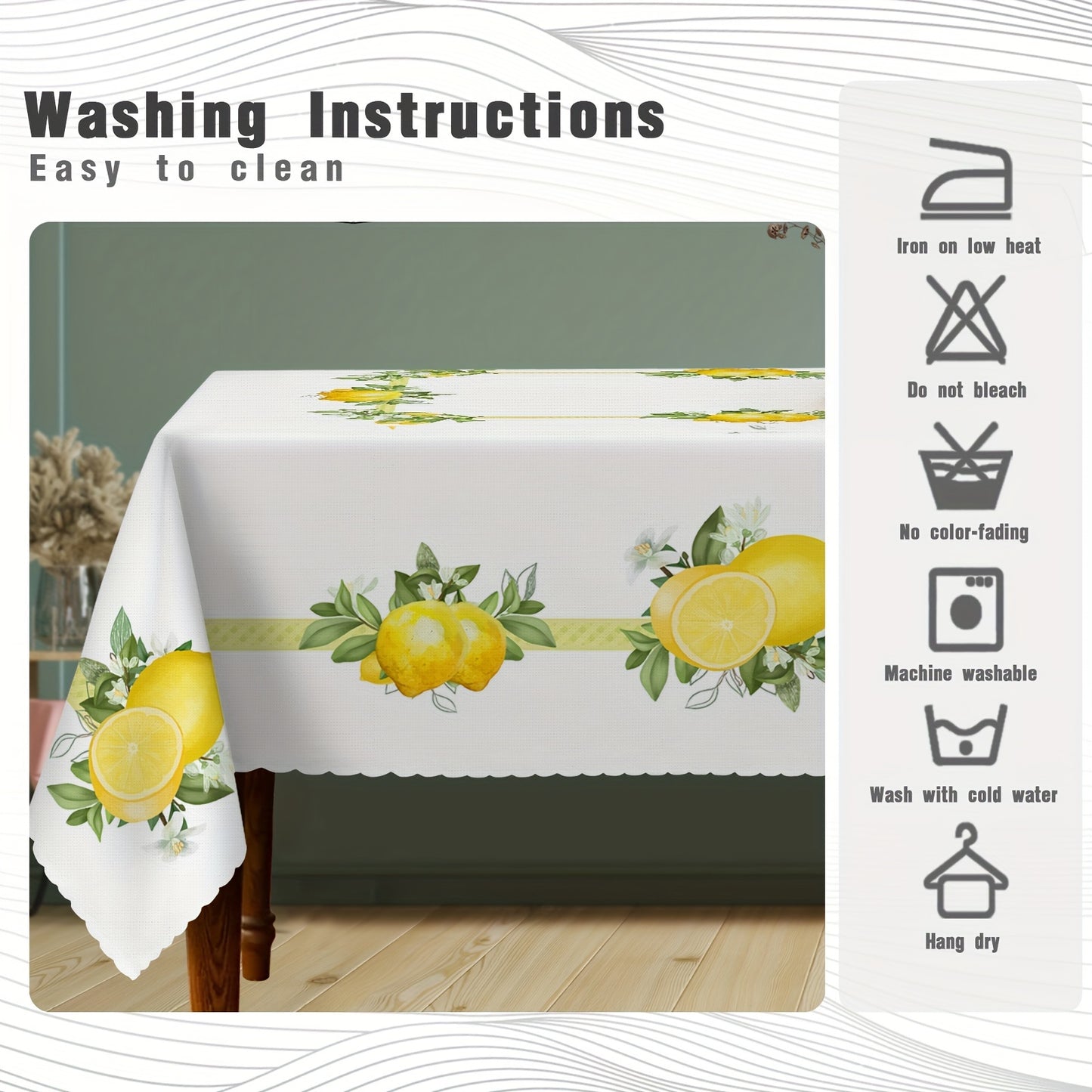 1pc Lemon Print Tablecloth - Small Fresh Style, Stain & Waterproof, Easy-Care Design - Spring-Themed Table Decor for Your Home