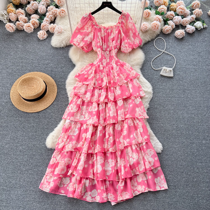 - women's summer floral dress with puff sleeves GEU448