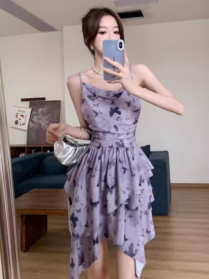 - Purple butterfly print slip dress GEU1351