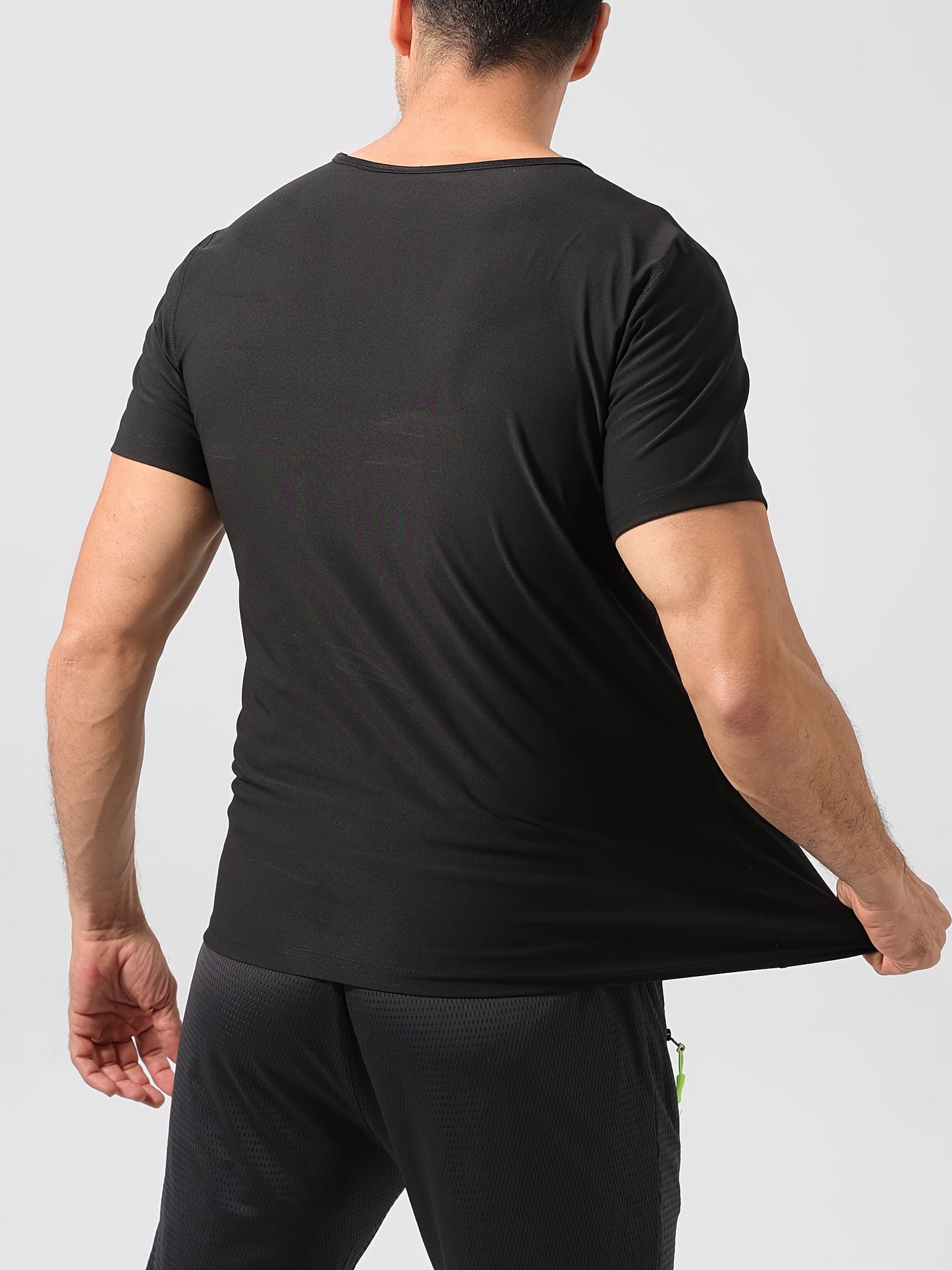 Men's Short Sleeve Sweat Sauna Suit - Polymer Zipper Shirt For Waist Training And Heat Trapping Compression