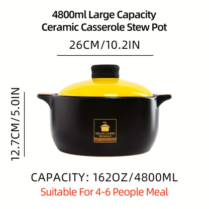 1pc Large Capacity Ceramic Casserole Stew Pot - Heat Resistant and Even Cooking - Ideal for Soups, Stews, and Steaming - Perfect for Family Meals