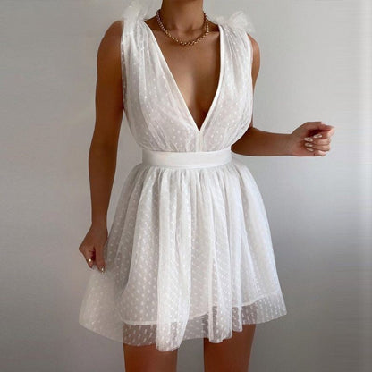 vmtvr Mini Dress - Tulle Plunge Dress in White