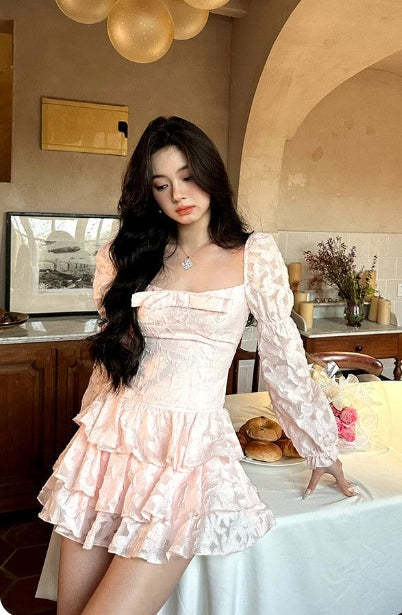 vmtvr cherry blossom dress to impress Summer Women's Clothing French Retro Waist-Tight Temperament Bubble Sleeve Princess Dress Gentle Style Fluffy Dress