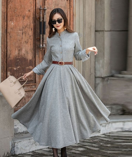 vmtvr barn jacket outfits Super Long Shirt Dress for Women Spring and Autumn Long Pleated Large Swing Dress Fashionable Trendy Waist-Tight to Ankle Dress