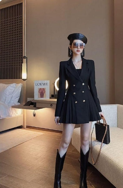 vmtvr date night outfit Spring and Autumn New Korean Style Breasted Suit Dress Women