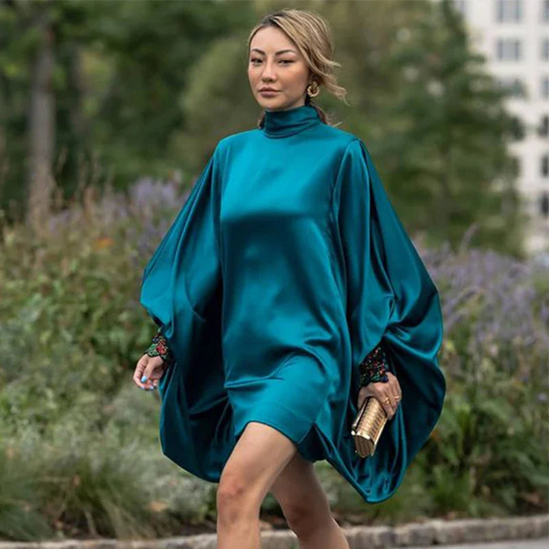 vmtvr - Going Out Loose Batwing Sleeves Buttoned Solid Color Mini Dresses