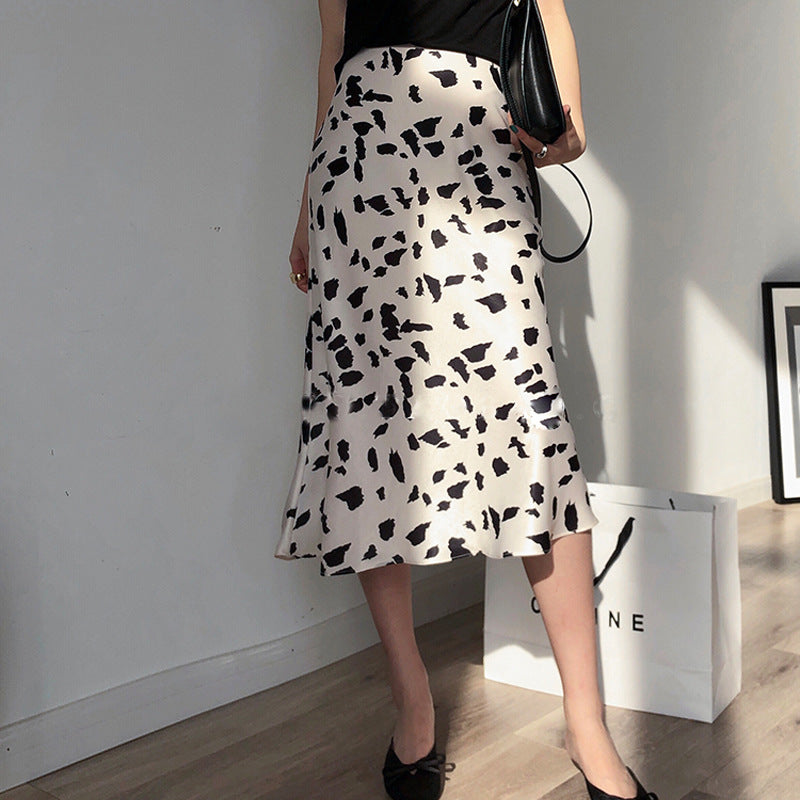 vmtvr outfit Chic Black and White New Spring and Summer A- line Skirt Cow Striped Mid-High Waist Slimming Sheath Fishtail Skirt One-Step Skirt for Women