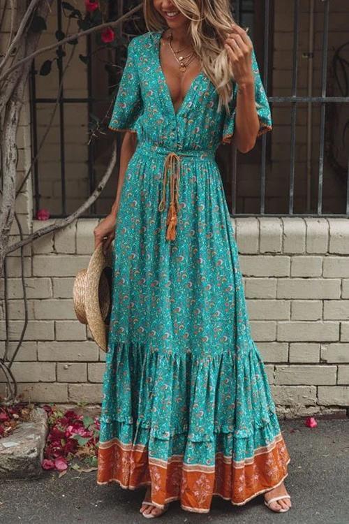 vmtvr - Floral Print Short Sleeve Maxi Dress