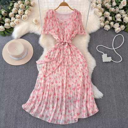 - A-line pleated floral dress GEU1442