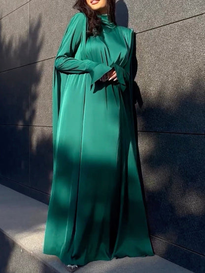 vmtvr - Flared Sleeves Long Sleeves Solid Color High-Neck Maxi Dresses