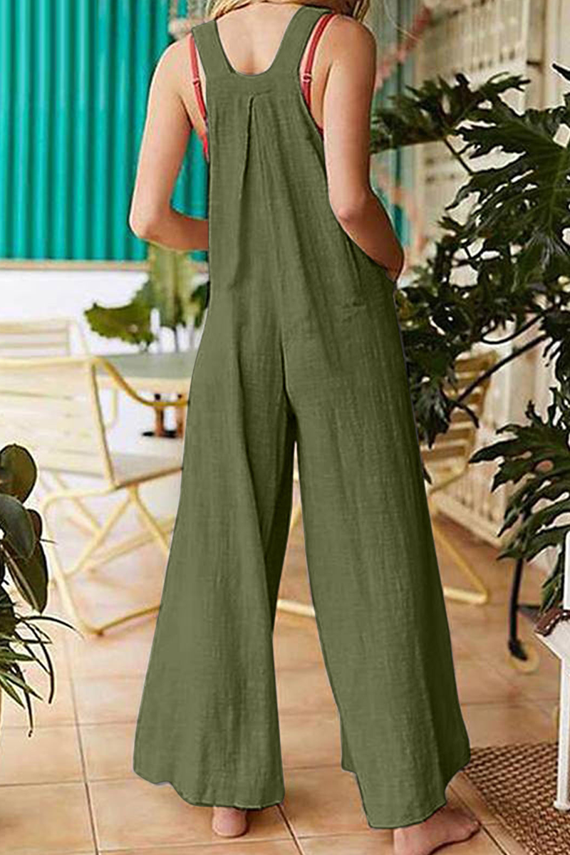 Casual Solid Pocket Buttons Square Collar Jumpsuits(3 Colors)