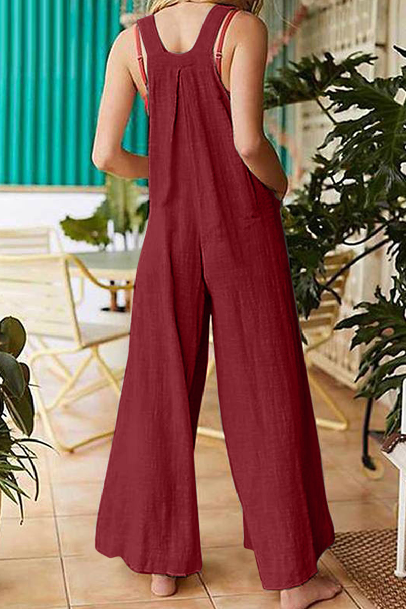 Casual Solid Pocket Buttons Square Collar Jumpsuits(3 Colors)