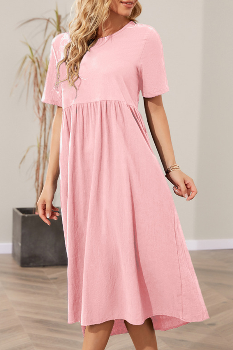 Casual Solid Split Joint O Neck A Line Dresses