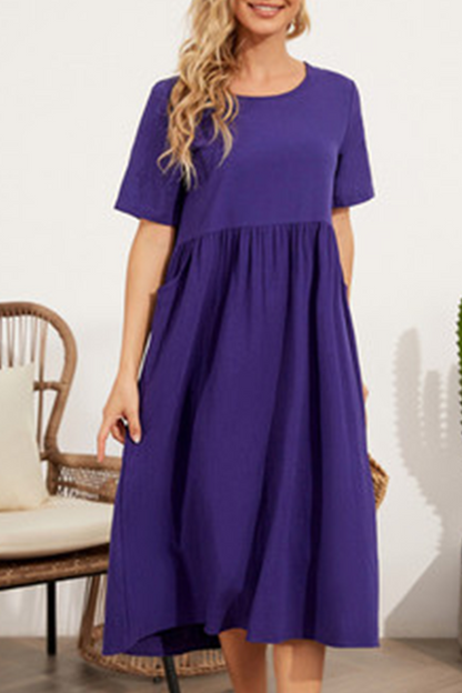 Casual Solid Split Joint O Neck A Line Dresses