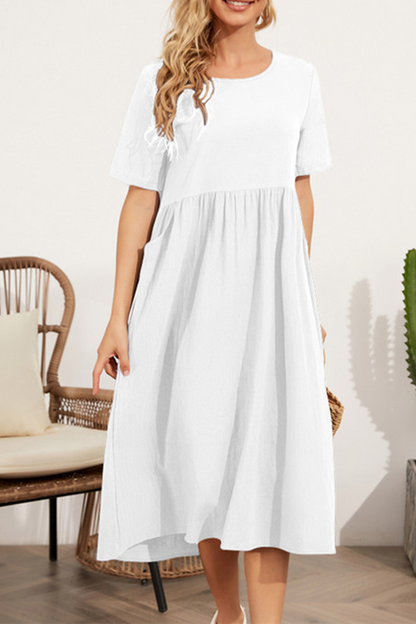 Casual Solid Split Joint O Neck A Line Dresses