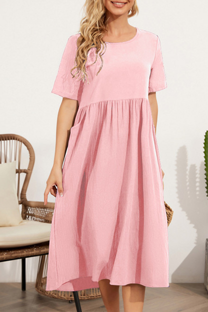 Casual Solid Split Joint O Neck A Line Dresses