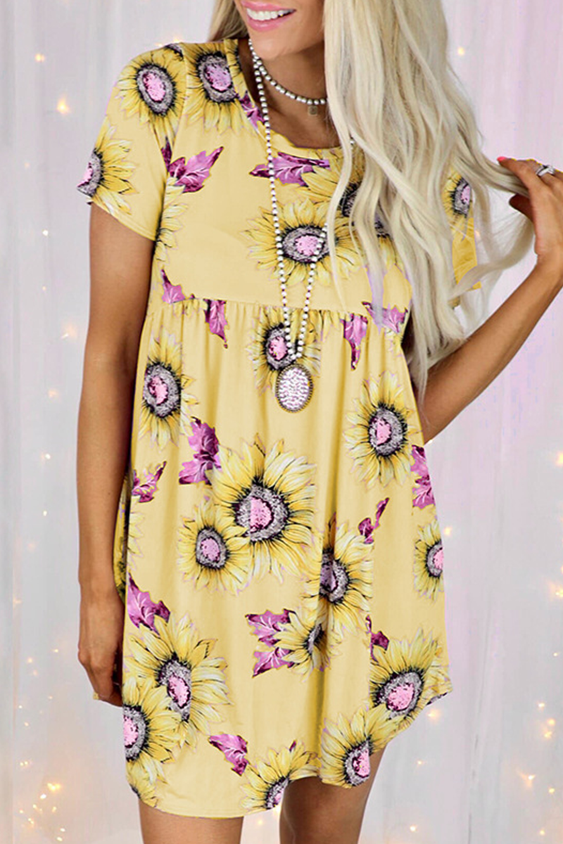 Casual Street Floral Split Joint O Neck Dresses