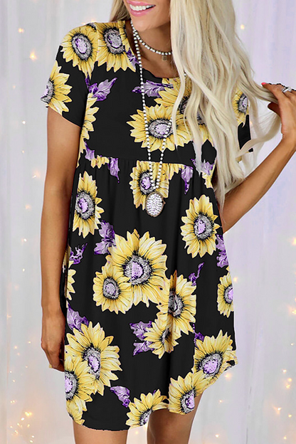 Casual Street Floral Split Joint O Neck Dresses