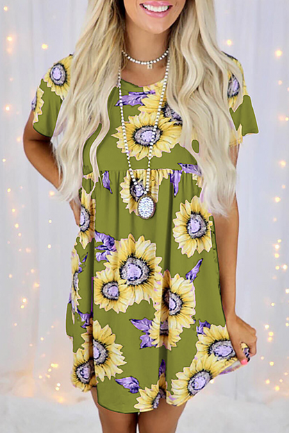 Casual Street Floral Split Joint O Neck Dresses