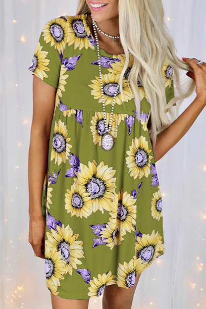 Casual Street Floral Split Joint O Neck Dresses