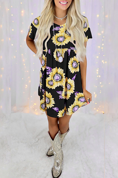 Casual Street Floral Split Joint O Neck Dresses