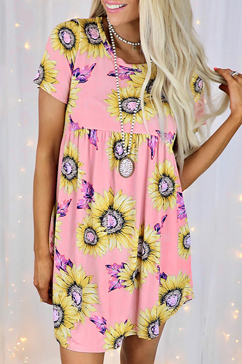 Casual Street Floral Split Joint O Neck Dresses