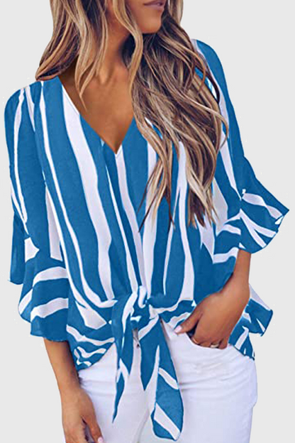 Casual Striped Strap Design V Neck Tops