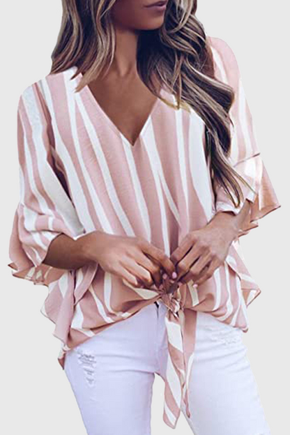 Casual Striped Strap Design V Neck Tops