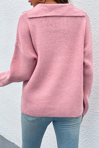 Casual Solid Patchwork Turndown Collar Tops Sweater(4 colors)