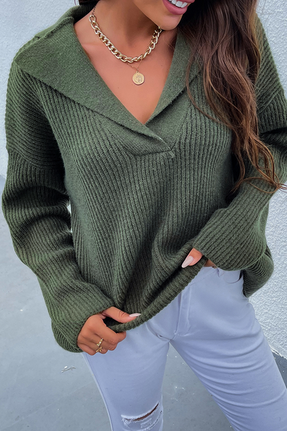 Casual Solid Patchwork Turndown Collar Tops Sweater(4 colors)