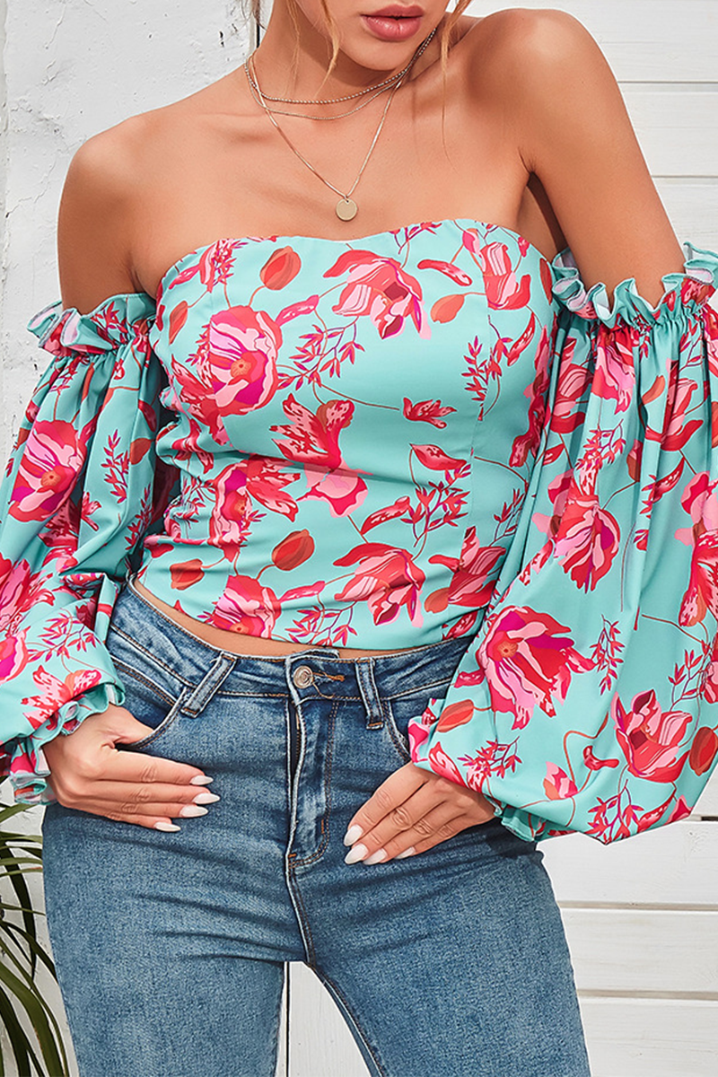 Elegant Floral Patchwork Off the Shoulder Tops