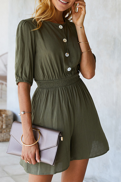 Casual Solid Split Joint Buckle O Neck Jumpsuits