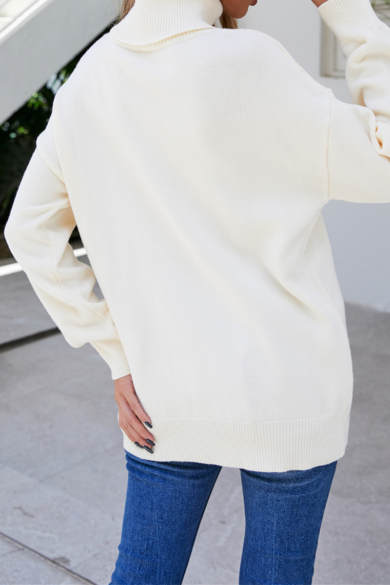 Casual Solid Split Joint Turtleneck Tops