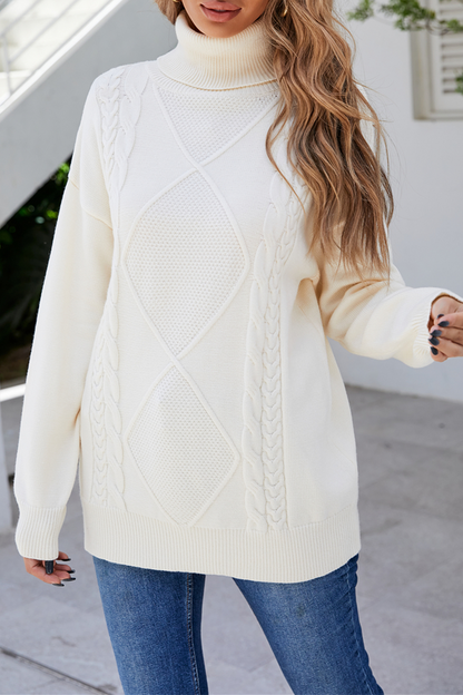 Casual Solid Split Joint Turtleneck Tops