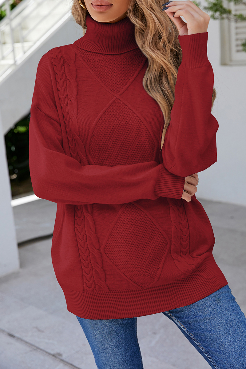 Casual Solid Split Joint Turtleneck Tops