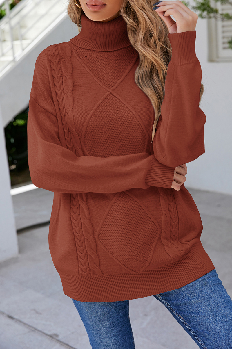 Casual Solid Split Joint Turtleneck Tops