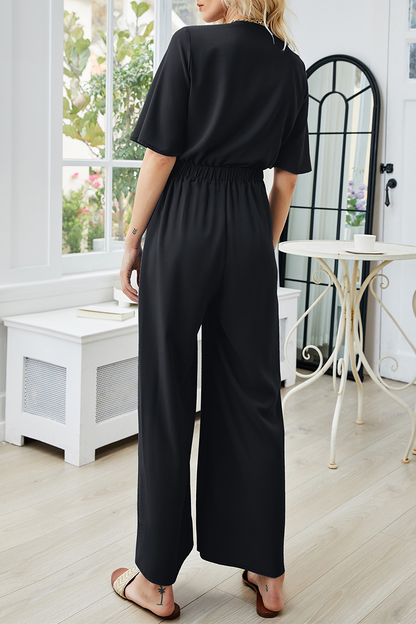 Casual Solid Split Joint Strap Design V Neck Jumpsuits