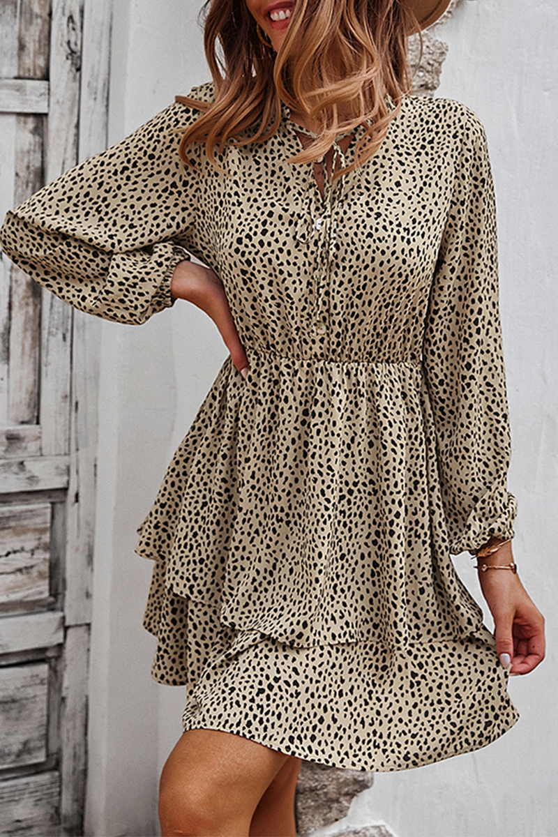 Elegant Print Split Joint Frenulum V Neck A Line Dresses