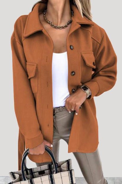 Casual Street Solid Buckle With Belt Turndown Collar Outerwear（8 Colors)）