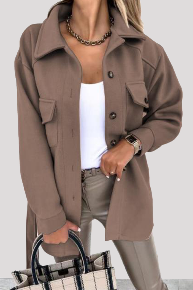 Casual Street Solid Buckle With Belt Turndown Collar Outerwear（8 Colors)）