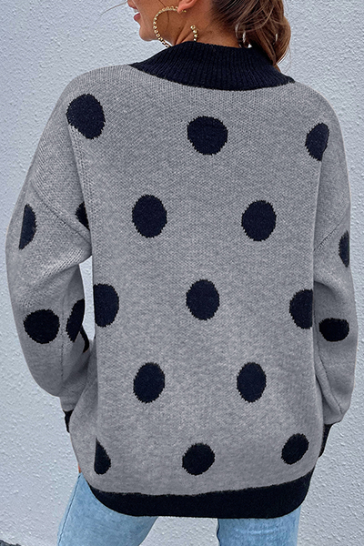 Dot Split Joint  Contrast O Neck Tops