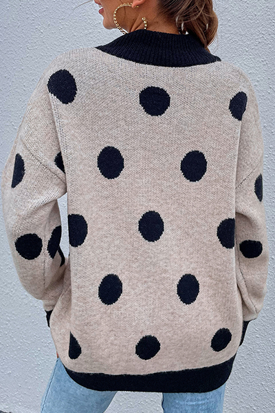 Dot Split Joint  Contrast O Neck Tops