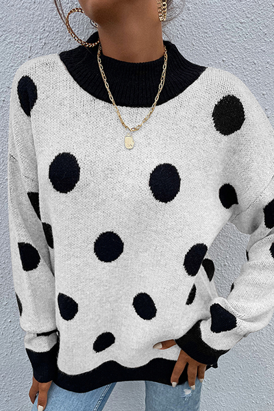 Dot Split Joint  Contrast O Neck Tops