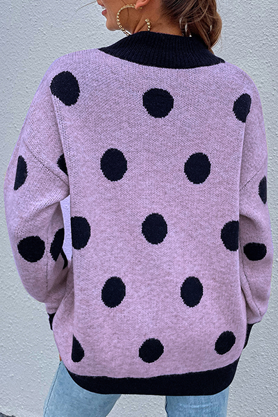 Dot Split Joint  Contrast O Neck Tops