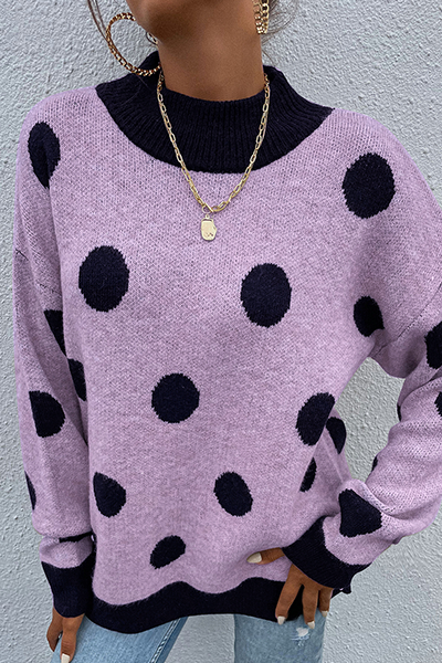 Dot Split Joint  Contrast O Neck Tops